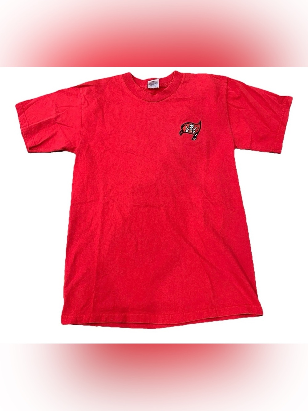Vtg Tampa Bay Buccaneers T Shirt Mens Medium Red Embroidered Logo True Fan NFL